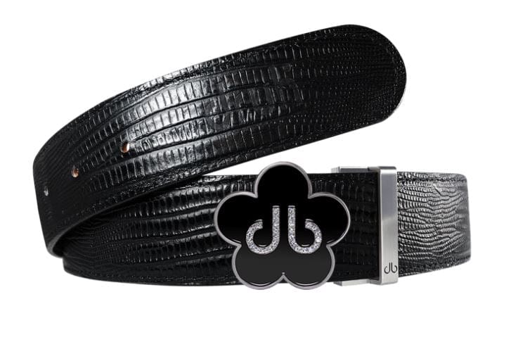 Black Lizard / Black Leather Belt | Flower Buckle Druh Belts USA