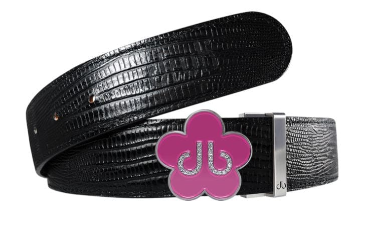 Black Lizard / Pink Leather Belt | Flower Buckle Druh Belts USA
