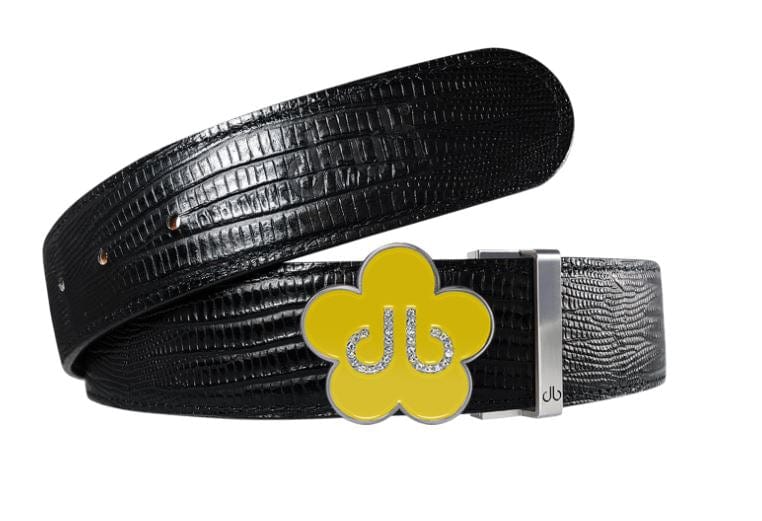 Black Lizard / Yellow Leather Belt | Flower Buckle Druh Belts USA