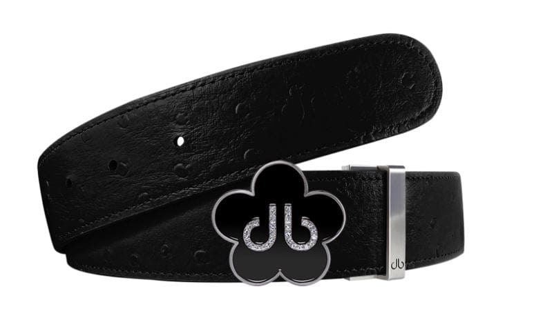 Black Ostrich / Black Leather Belt | Flower Buckle Druh Belts USA