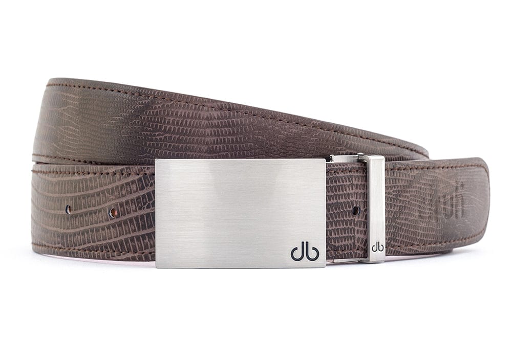 Brown Lizard / Silver Block Lizard Leather Belts Druh Belts and Buckles | US & Canada