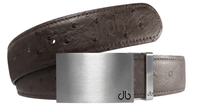 Brown / Silver Block Ostrich Leather Belts Druh Belts and Buckles | US & Canada