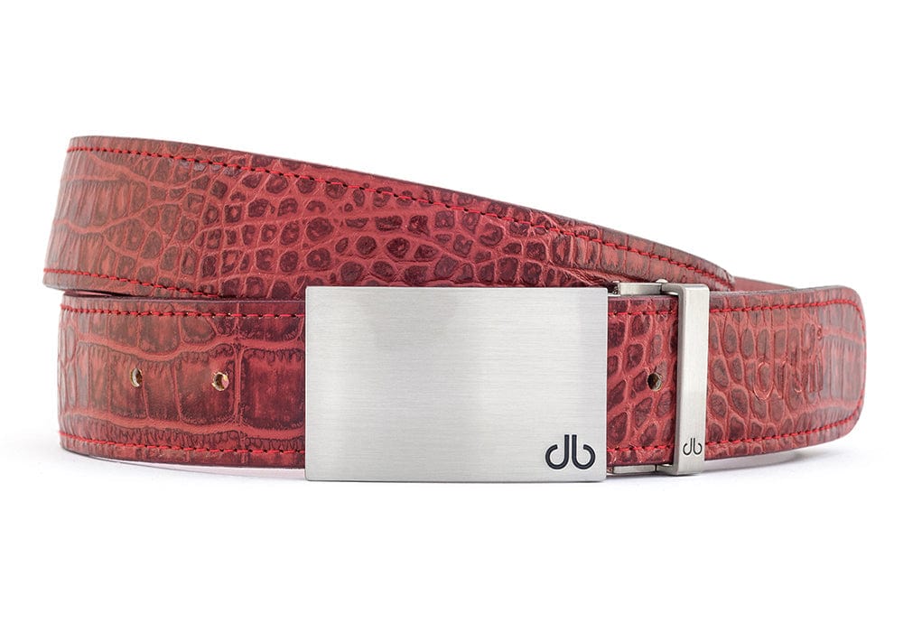 Burgundy / Block Silver Crocodile Leather Belts Druh Belts USA