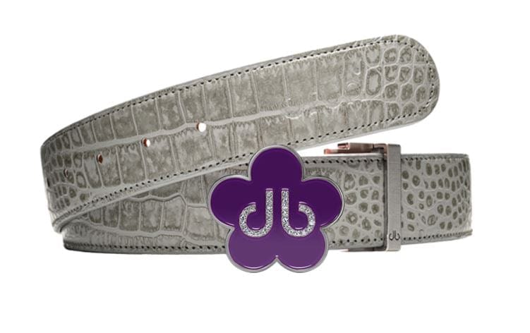 Grey Crocodile / Purple Leather Belt | Flower Buckle Druh Belts USA