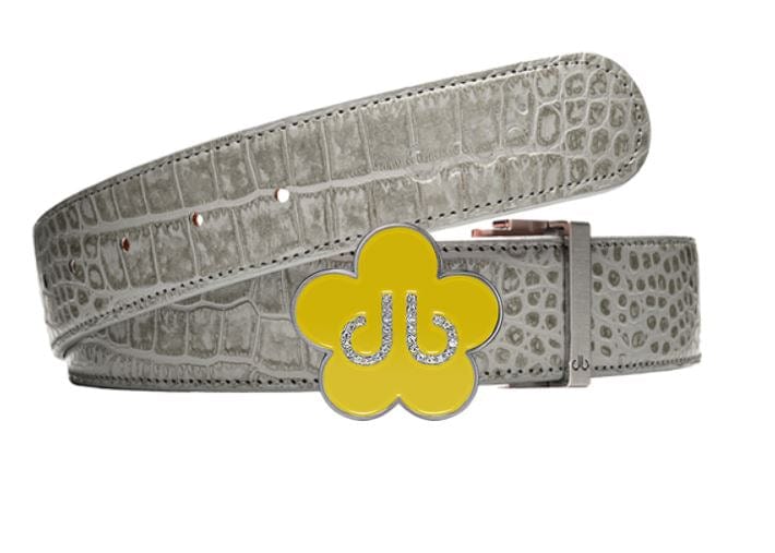 Grey Crocodile / Yellow Leather Belt | Flower Buckle Druh Belts USA