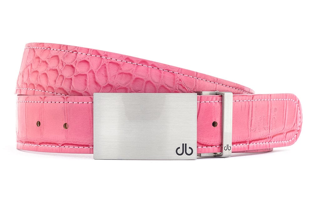 Pink / Block Silver Crocodile Leather Belts Druh Belts USA