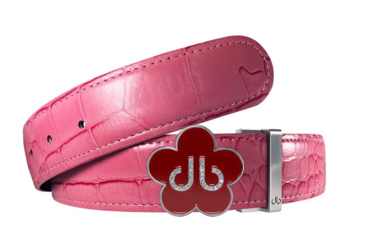 Pink Crocodile / Red Leather Belt | Flower Buckle Druh Belts USA