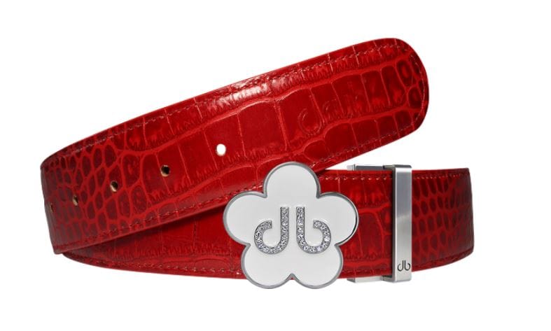 Red Crocodile / White Leather Belt | Flower Buckle Druh Belts USA