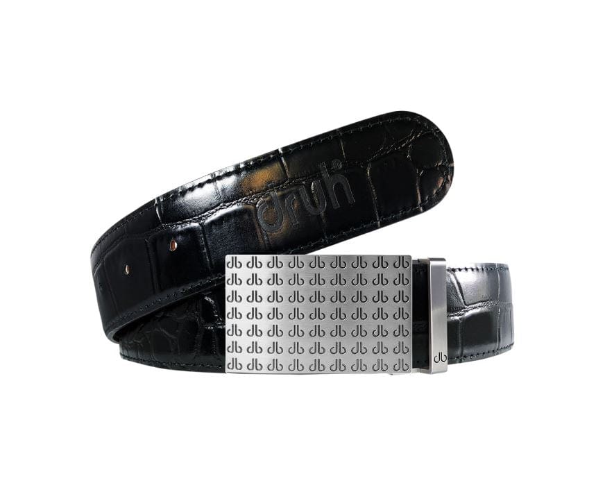 Silver Repeat Crocodile Black Belts Druh Belts and Buckles | US & Canada