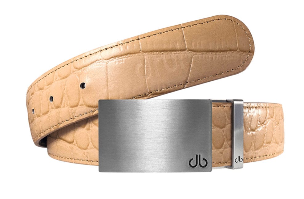 Tan / Block Silver Crocodile Leather Belts Druh Belts USA