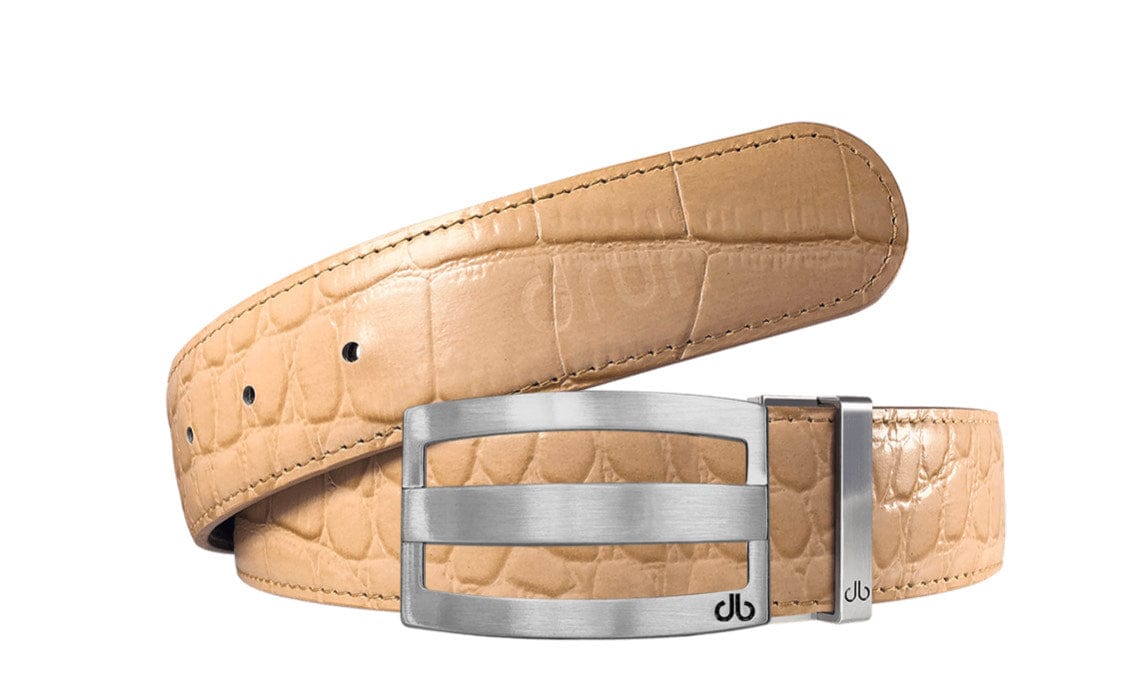 Tan / Three Bar Crocodile Leather Belts Druh Belts USA