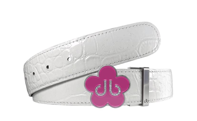 White Crocodile / Pink Leather Belt | Flower Buckle Druh Belts USA