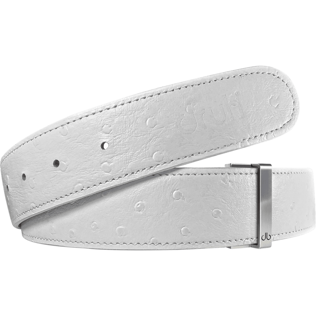 White Ostrich Textured Leather Belt Strap