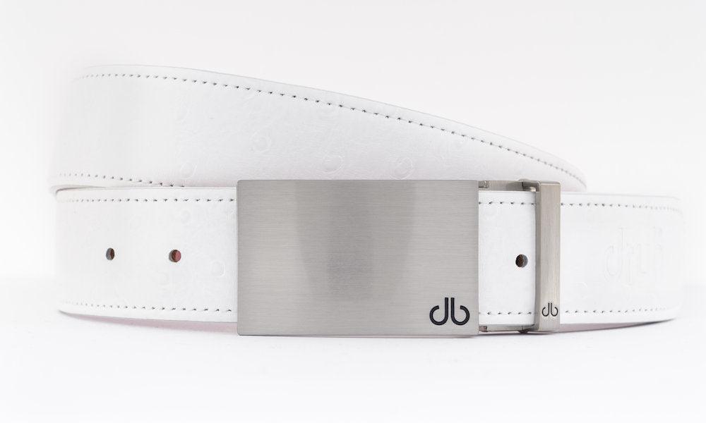 White / Silver Block Ostrich Leather Belts Druh Belts and Buckles | US & Canada
