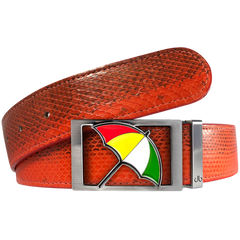 Red Snakeskin Patterned Leather Belt with Arnold Palmer Umbrella Buckle