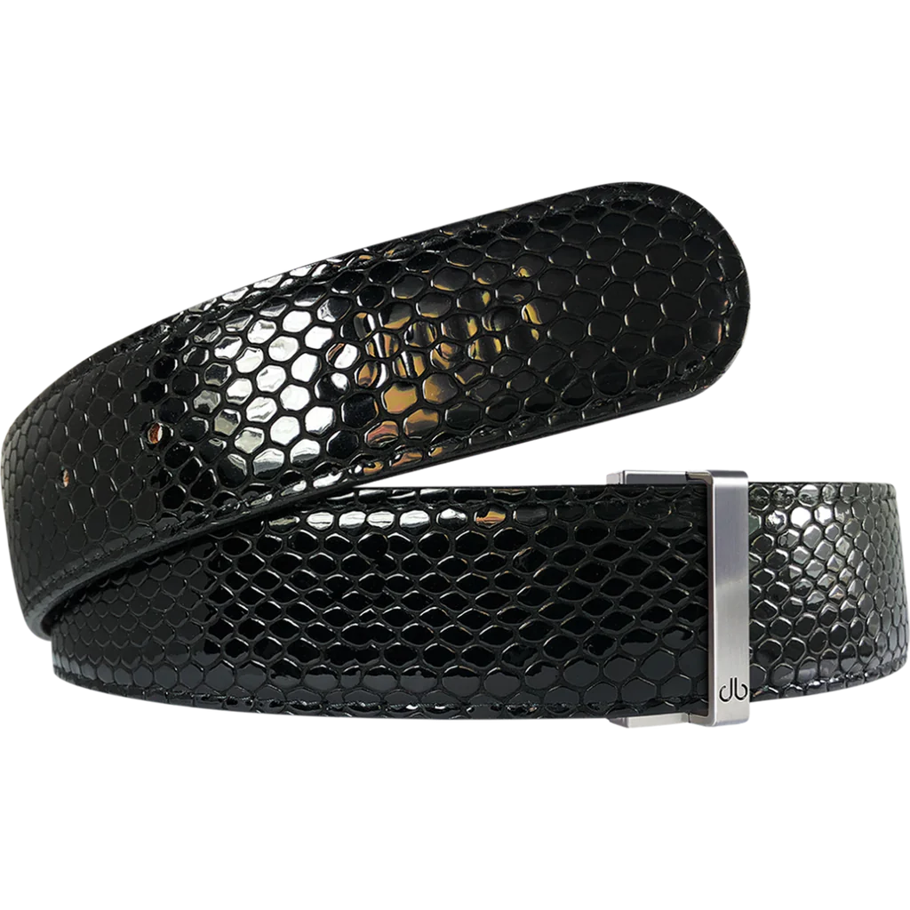 Black Shiny Snakeskin Patterned Leather Strap