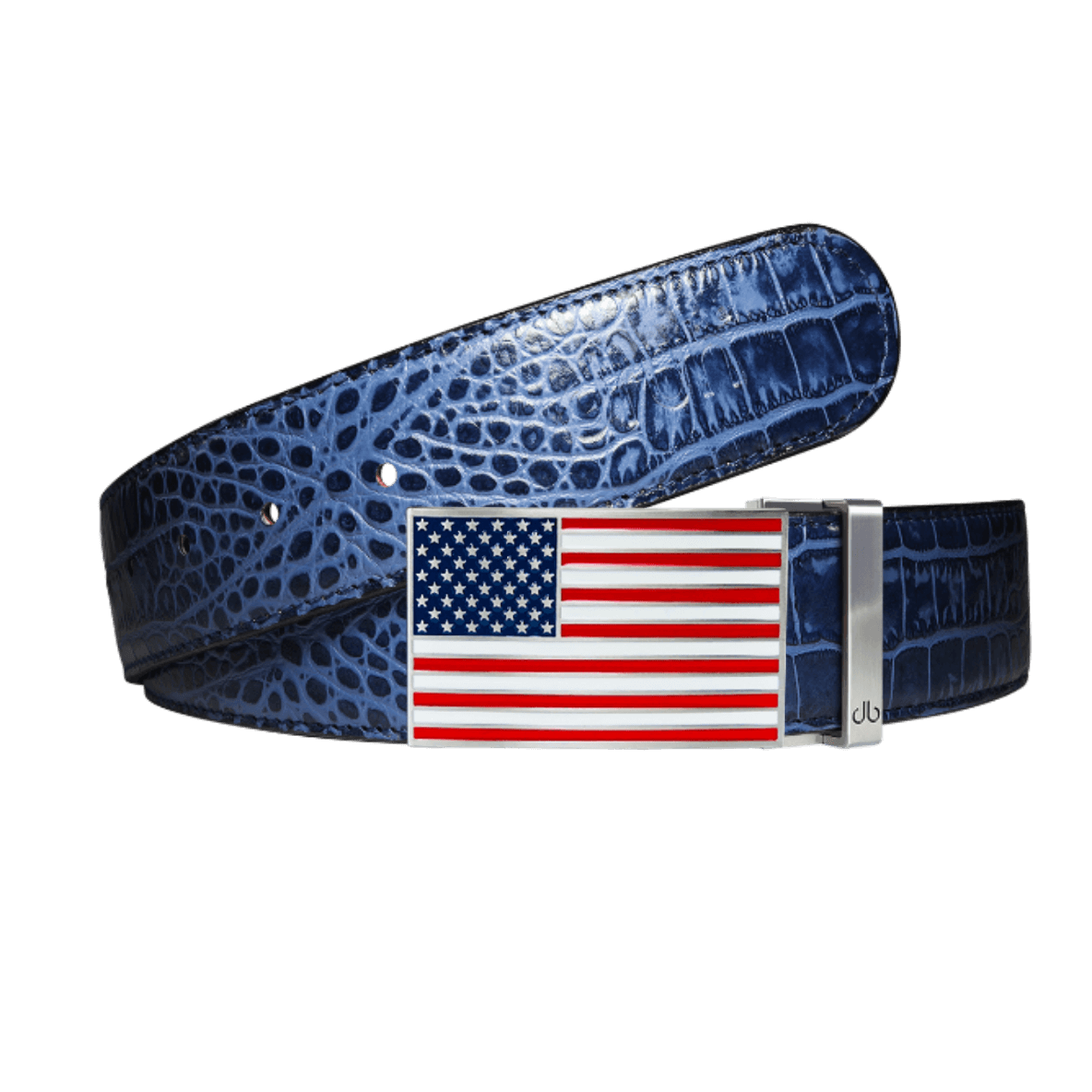Blue Crocodile leather strap with American flag buckle