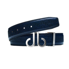 Blue Handmade Italian Leather DB Icon Belt with Classic Icon Silver Buckle