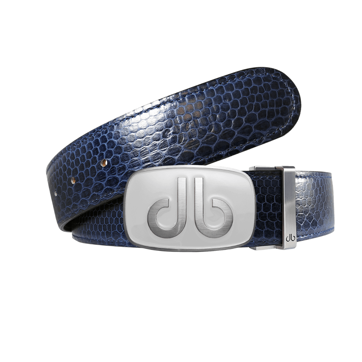 Blue Snakeskin Leather strap with Big white buckle