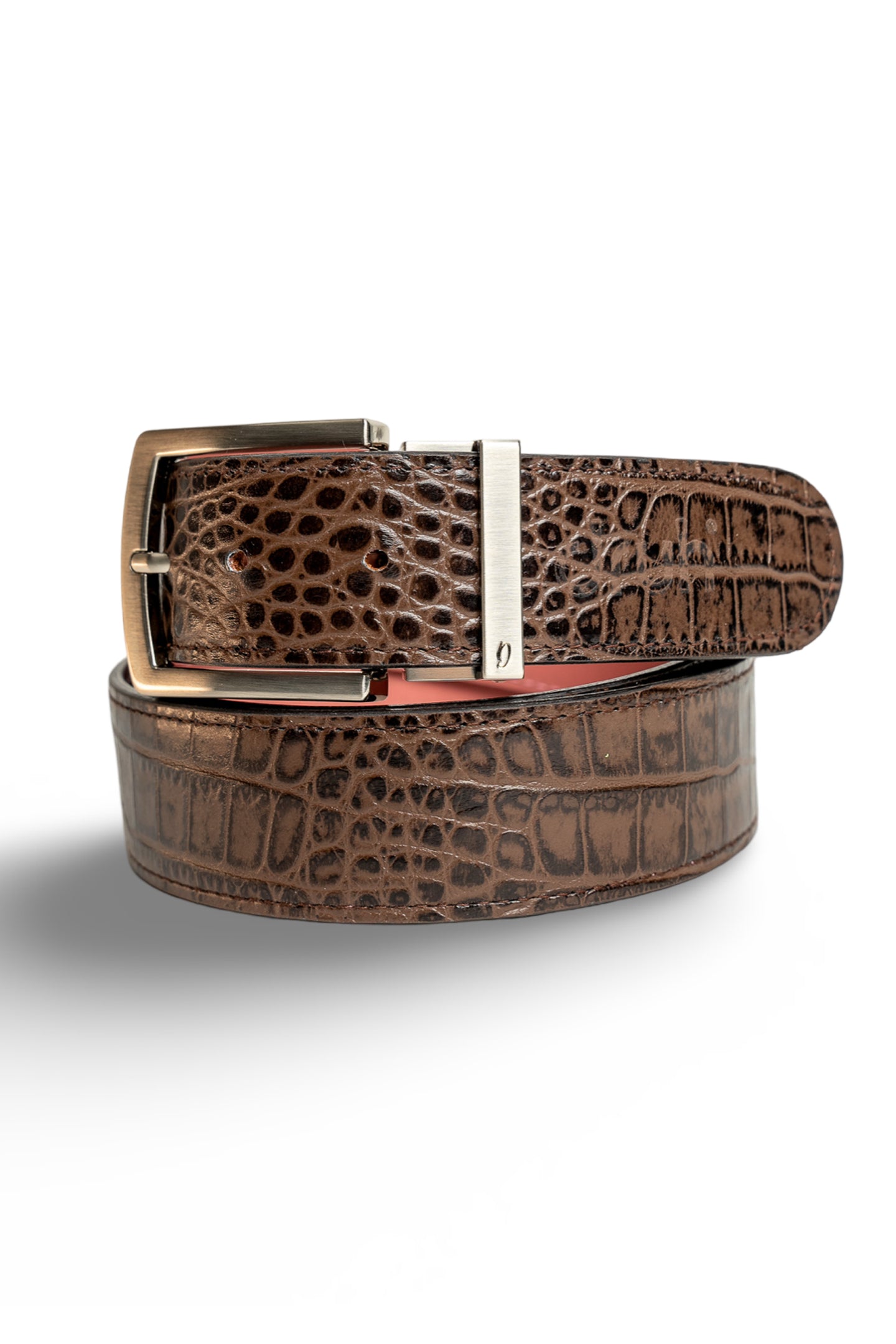 Brown crocodile leather strap with Silver prong buckle