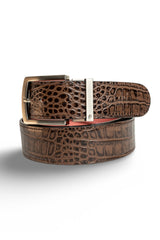 Brown crocodile leather strap with Silver prong buckle