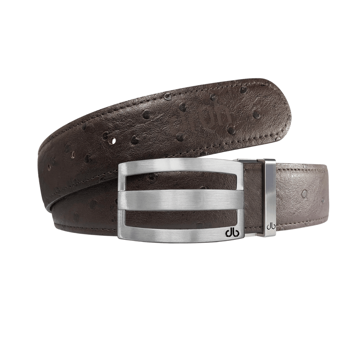 Brown Ostrich leather strap with Classic stripe buckle