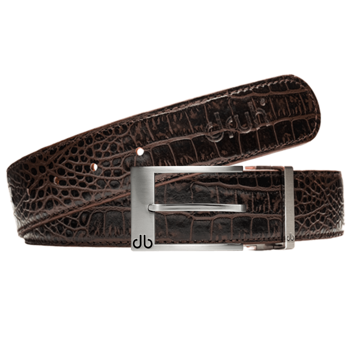 Brown crocodile leather strap with Silver prong buckle