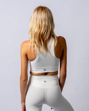 LuxeLift White Mesh Ribbed Sports Bra