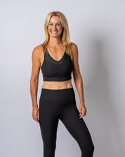 LuxeLift Black Mesh Ribbed Sports Bra