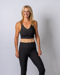 LuxeLift Black Mesh Ribbed Sports Bra