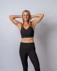 LuxeLift Black Mesh Ribbed Sports Bra