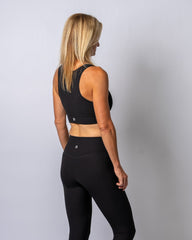 LuxeLift Black Mesh Ribbed Sports Bra