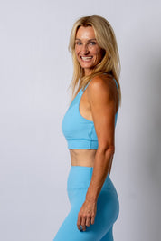 LuxeLift Blue Mesh Ribbed Sports Bra