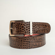 Brown crocodile leather strap with Silver prong buckle