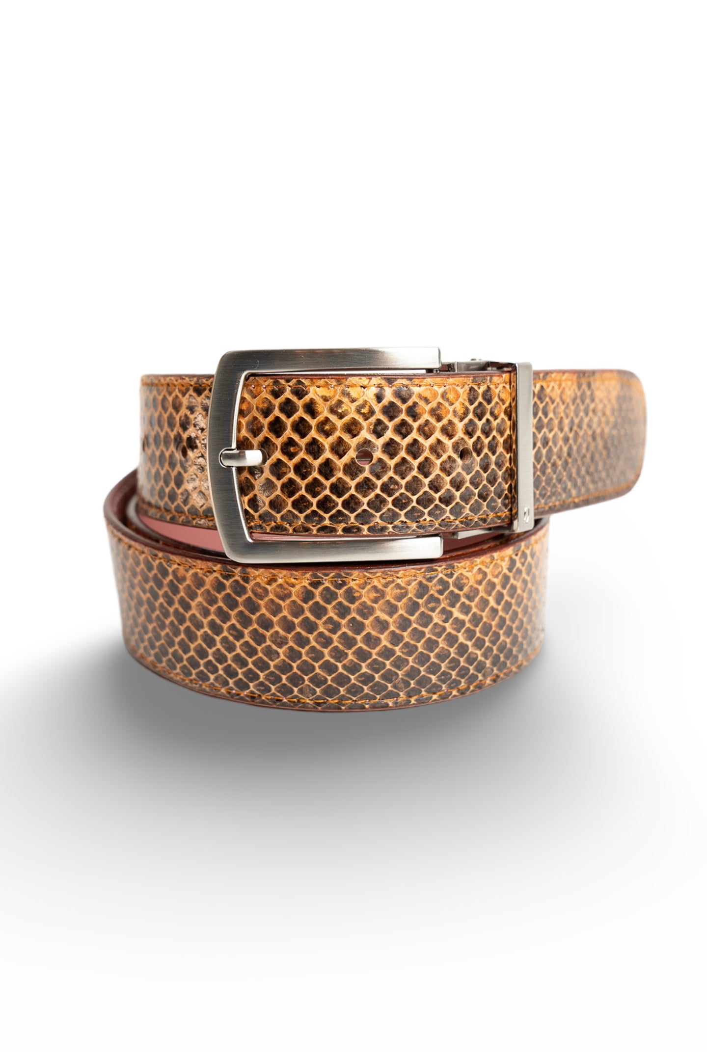 Dark Brown Snakeskin leather with Classic silver prong buckle