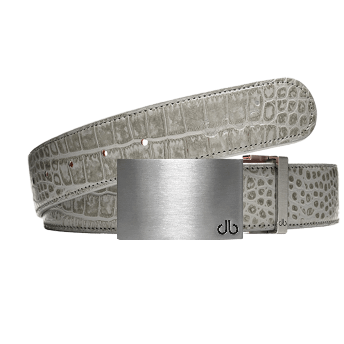 Grey Crocodile leather strap with Classic silver block buckle