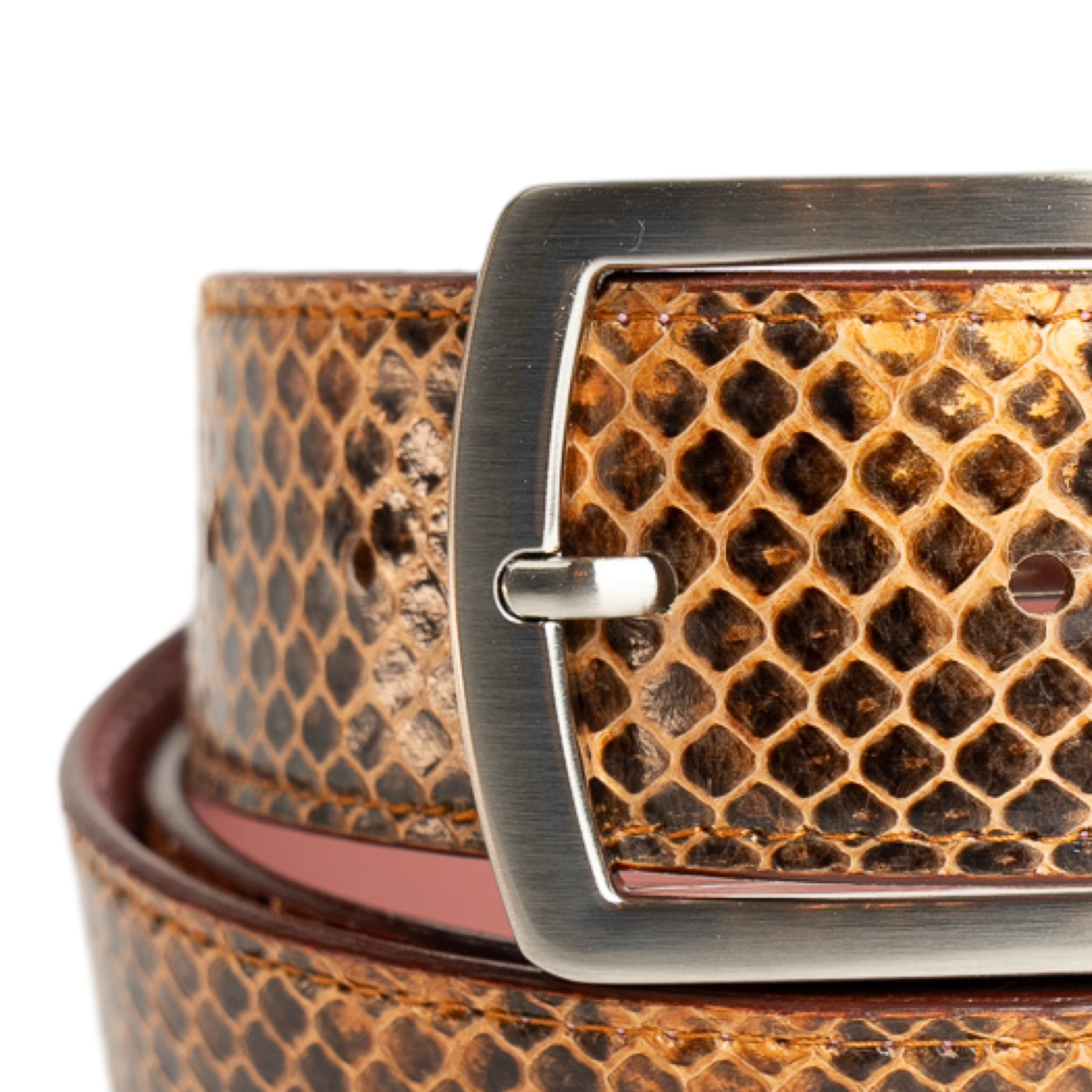 Dark Brown Snakeskin leather with Classic silver prong buckle