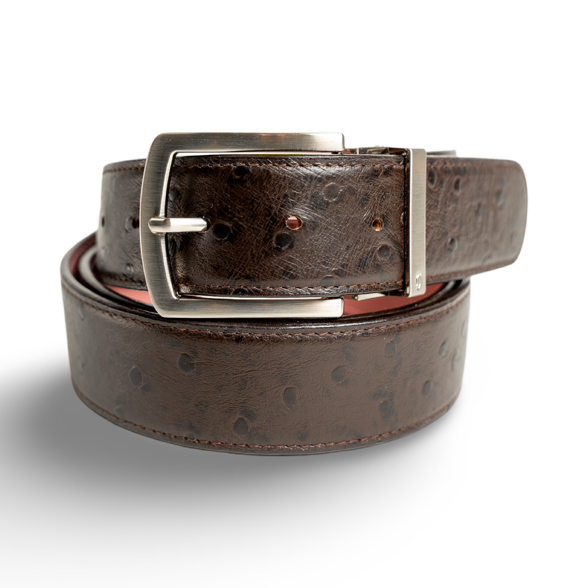 Brown Ostrich leather strap with Silver Prong Buckle