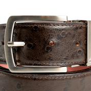 Brown Ostrich leather strap with Silver Prong Buckle