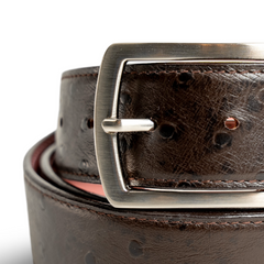 Brown Ostrich leather strap with Silver Prong Buckle