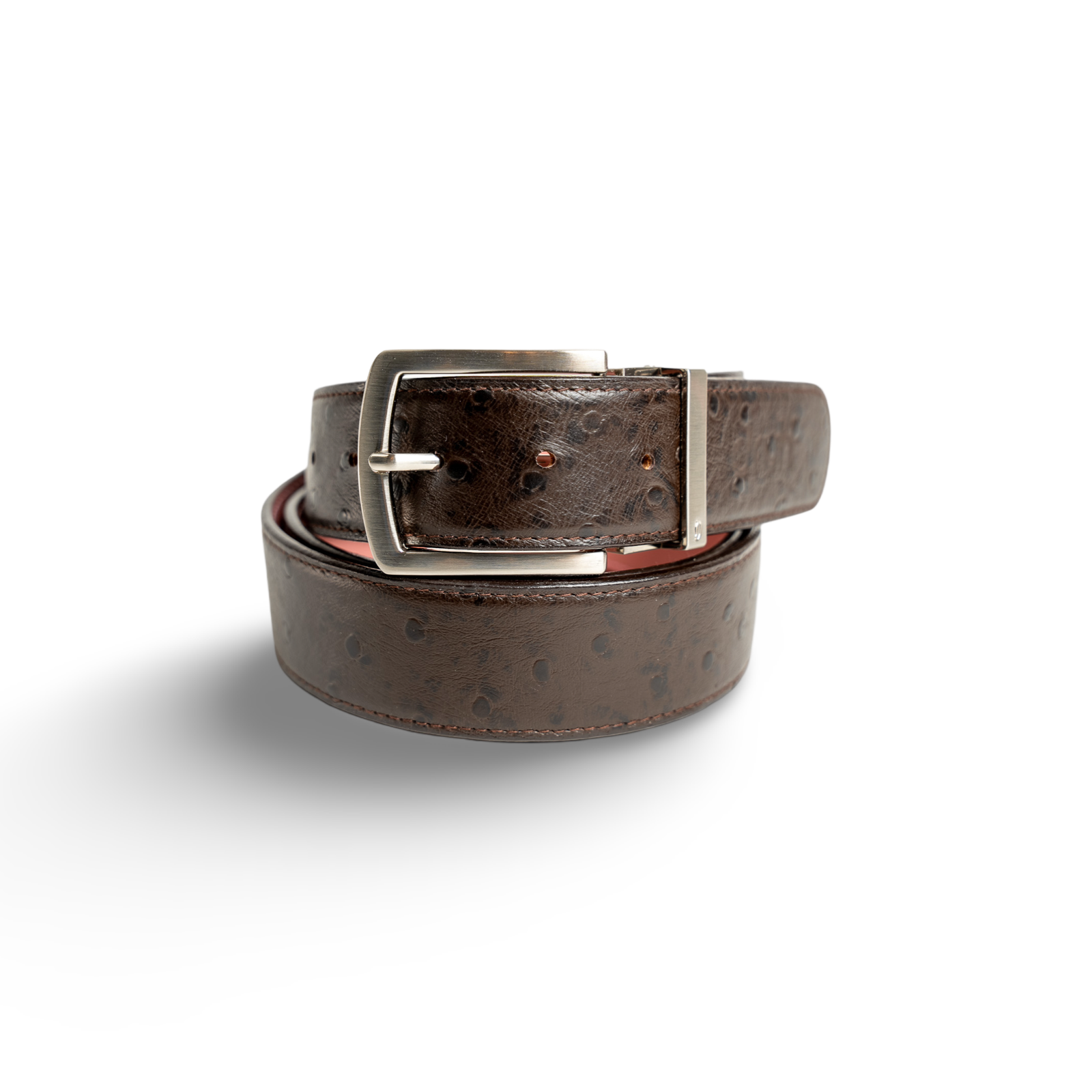 Brown Ostrich leather strap with Silver Prong Buckle