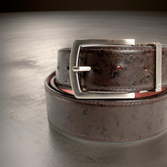 Brown Ostrich leather strap with Silver Prong Buckle