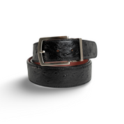 Black ostrich leather strap with Silver Prong Buckle