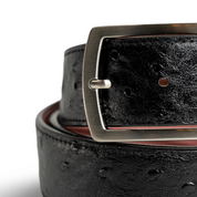 Black ostrich leather strap with Silver Prong Buckle