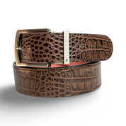 Brown crocodile leather strap with Silver prong buckle