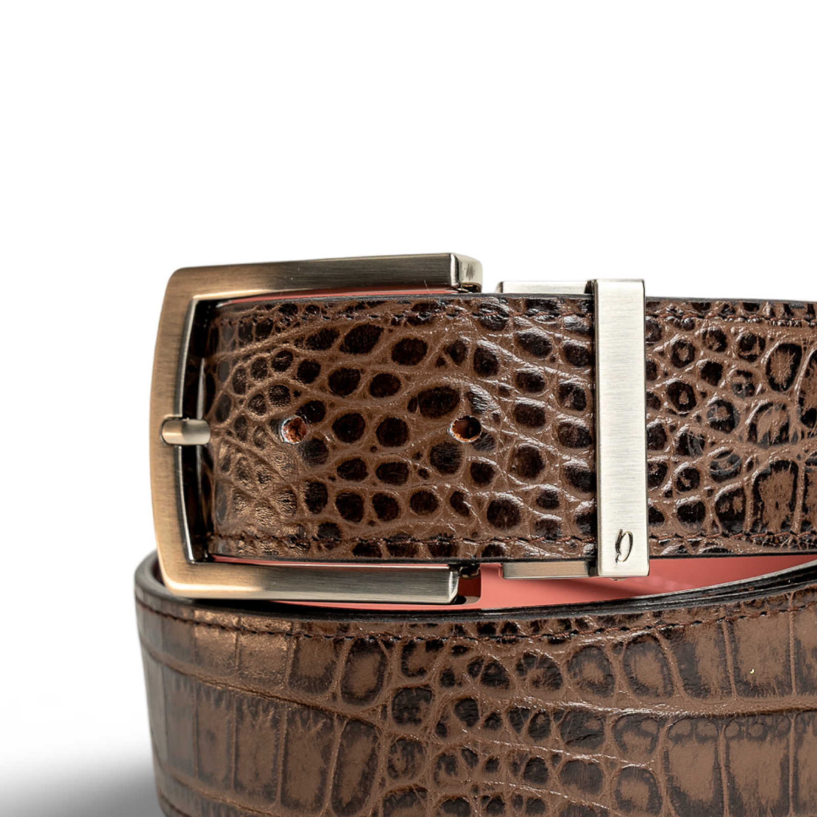 Brown crocodile leather strap with Silver prong buckle