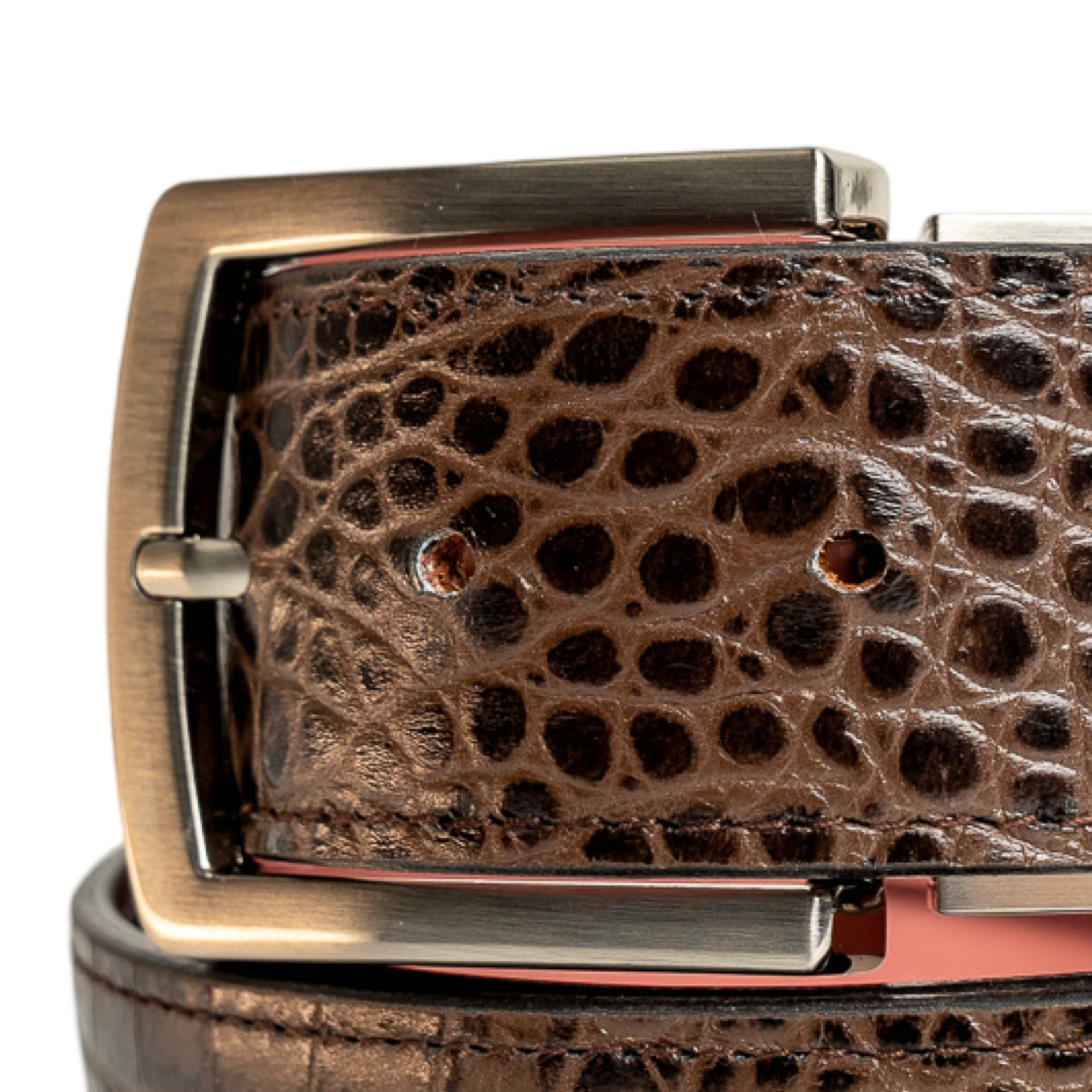 Brown crocodile leather strap with Silver prong buckle