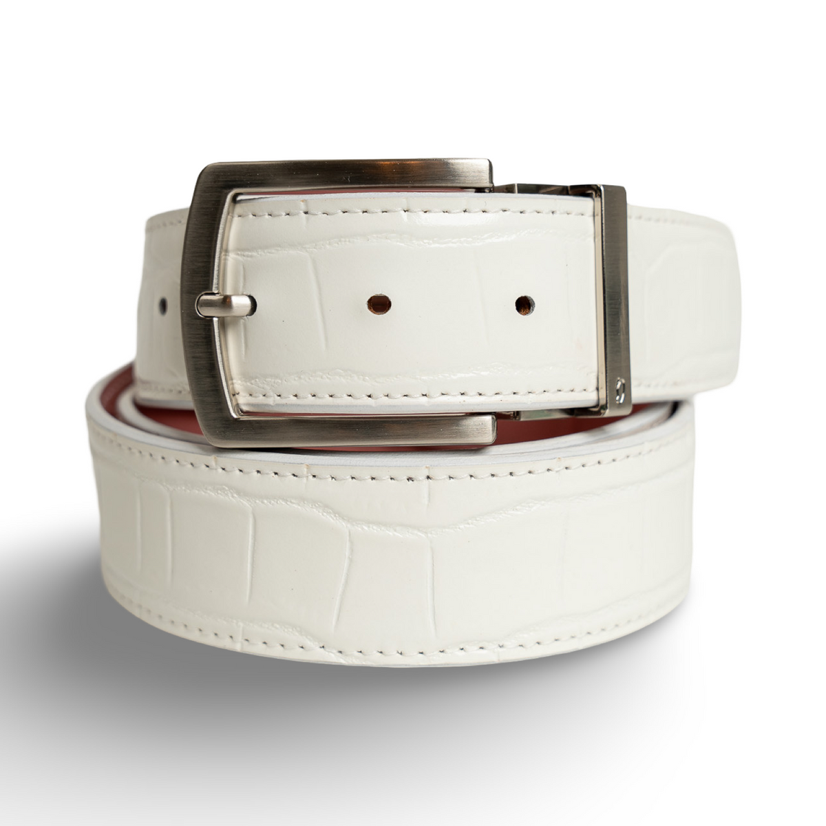 White Crocodile leather strap with Classic silver prong buckle