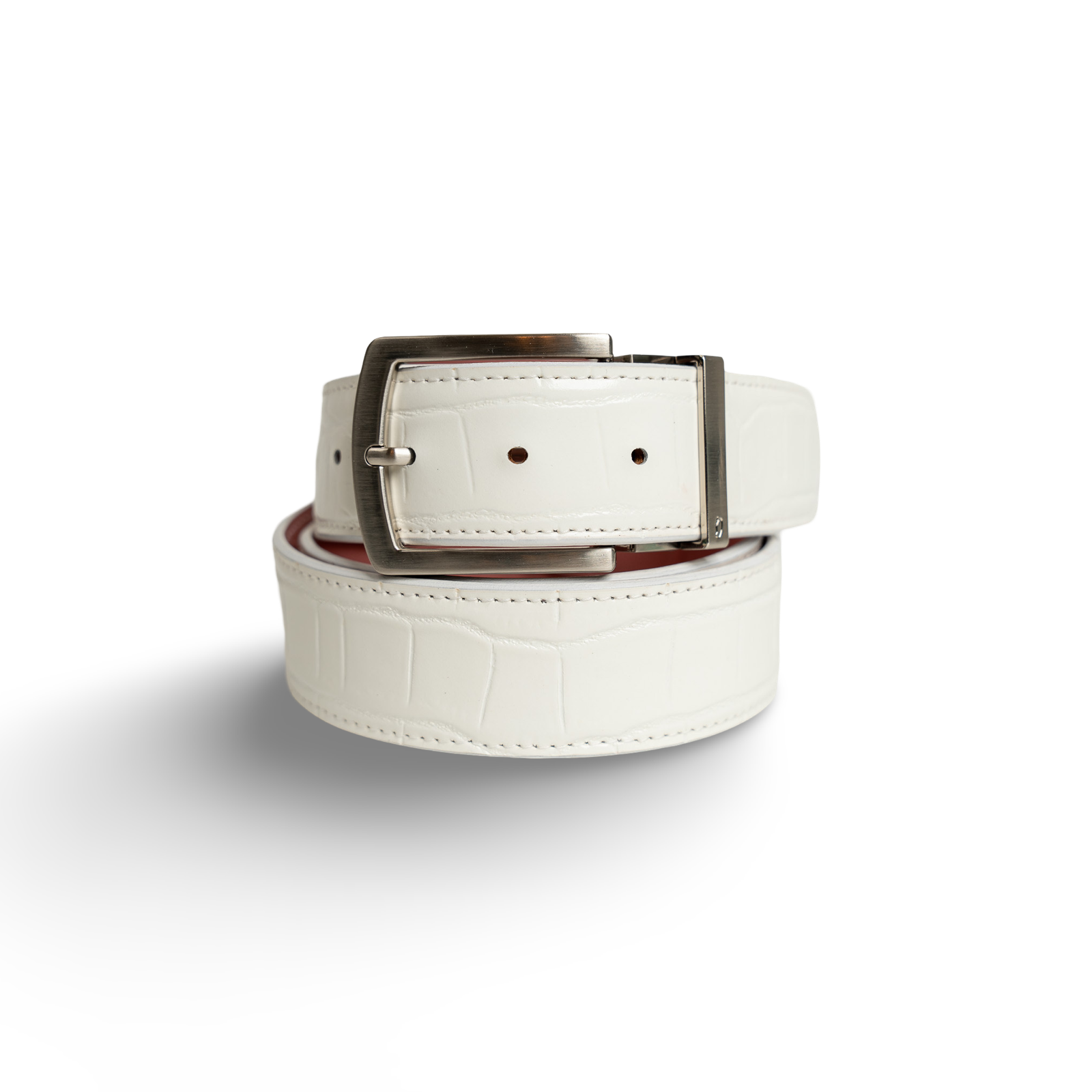 White Crocodile leather strap with Classic silver prong buckle