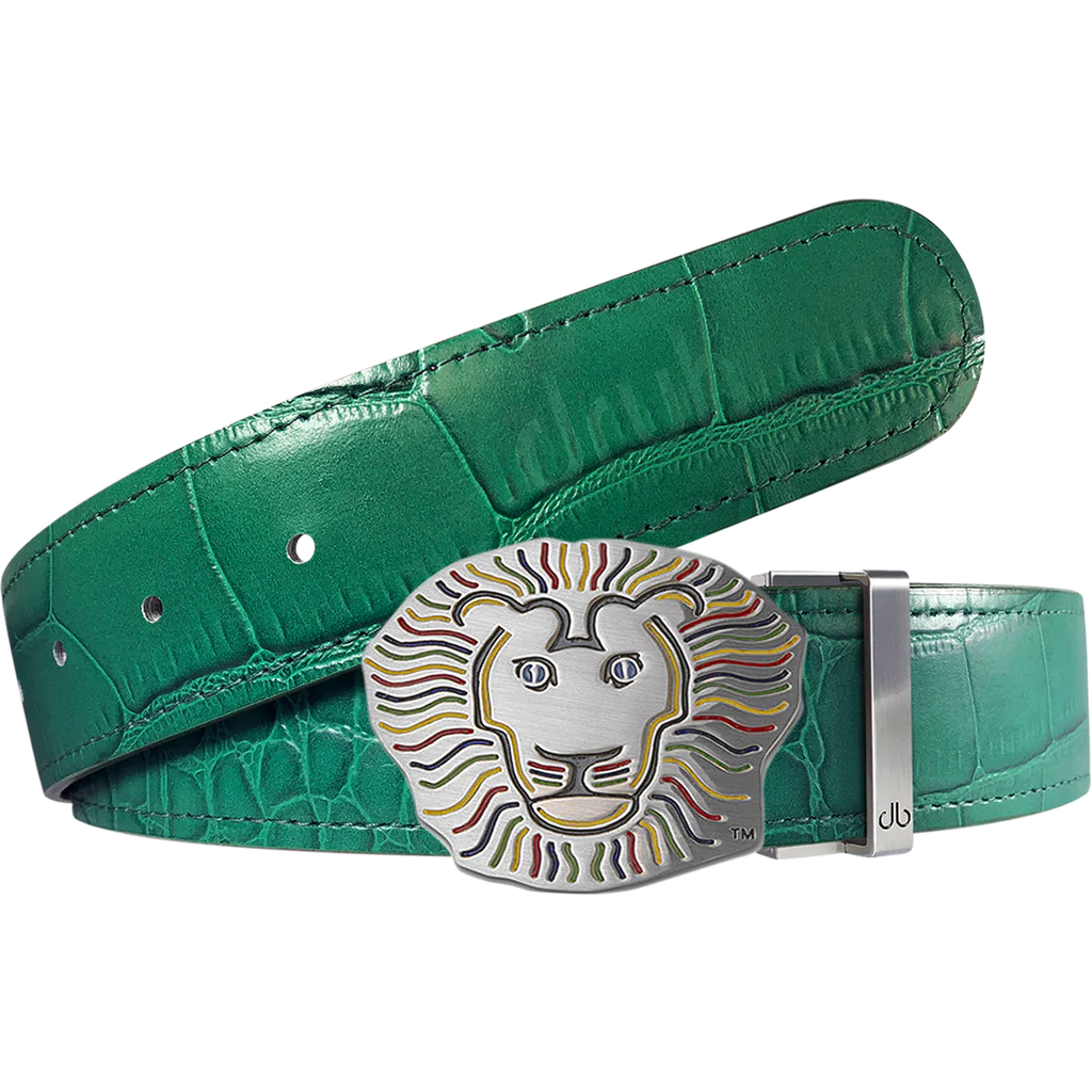 Green Crocodile Patterned Leather Belt with Lion Buckle